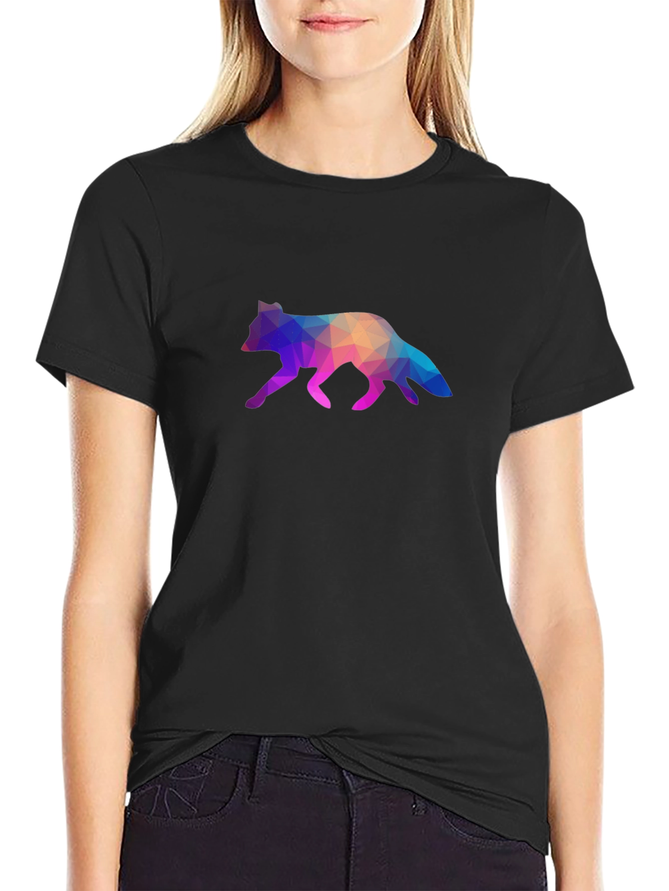 Geometric Fox Graphic Tee - Stylish Black T-Shirt