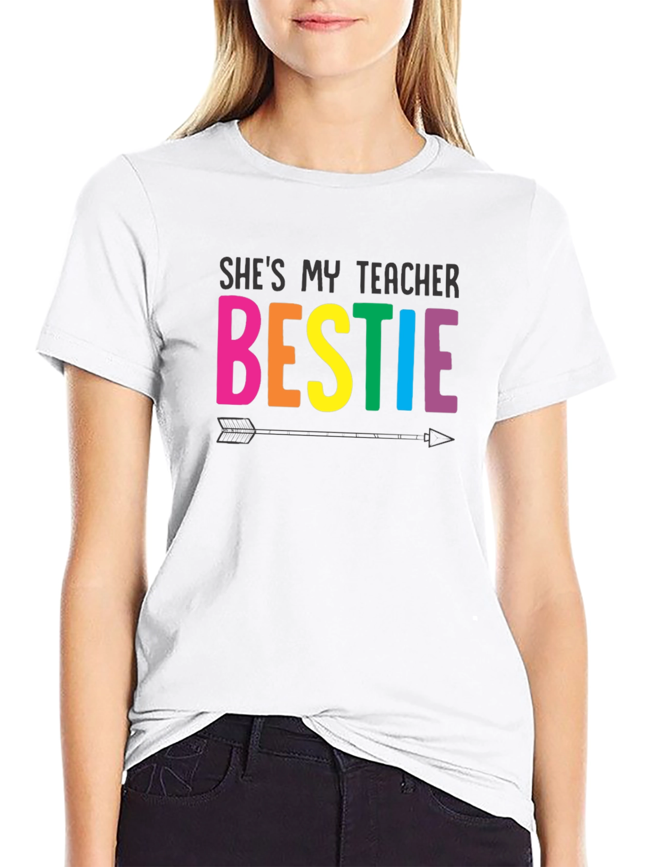Shes My Teacher Bestie Black T-Shirt