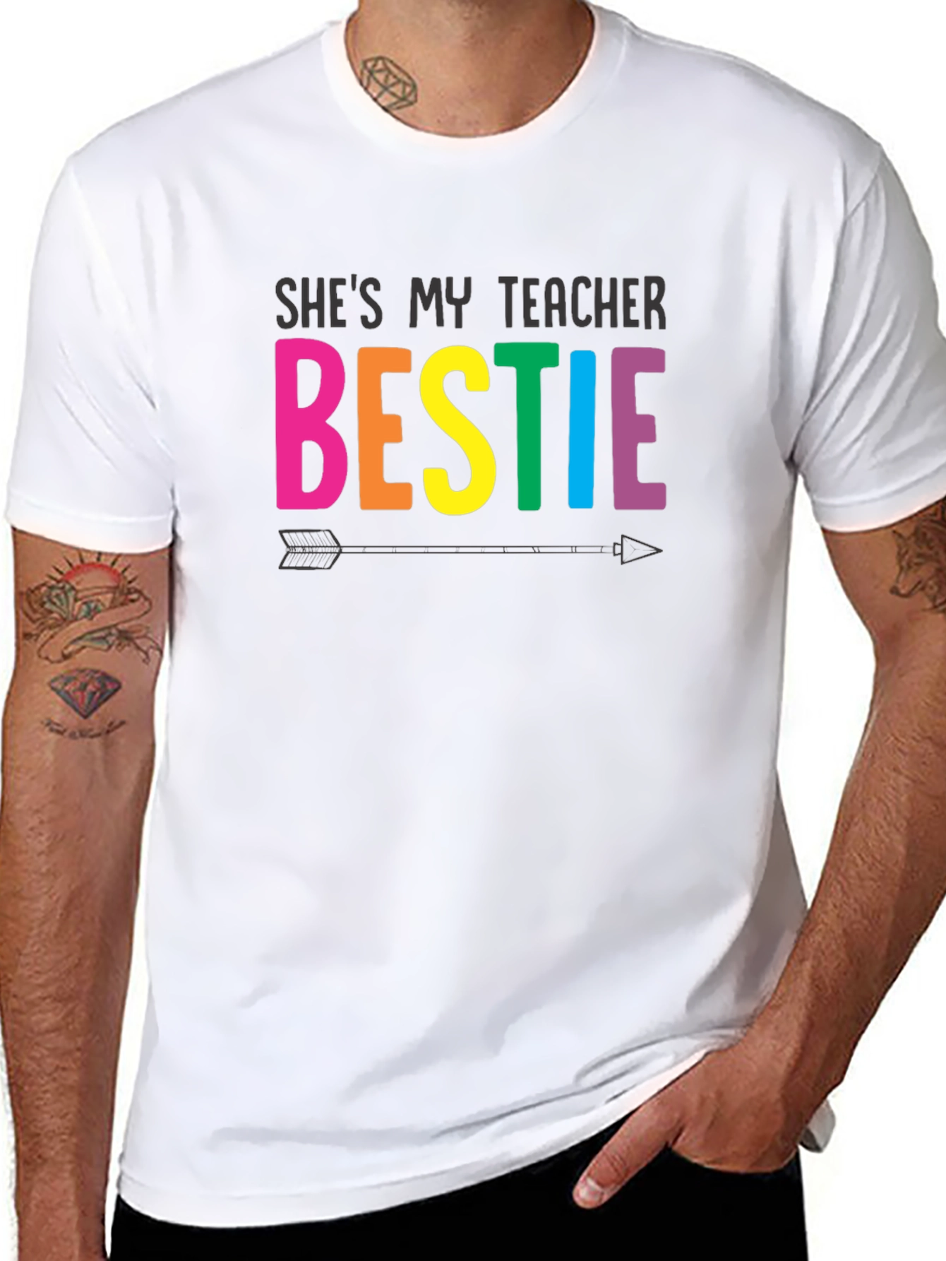 Shes My Teacher Bestie Black T-Shirt