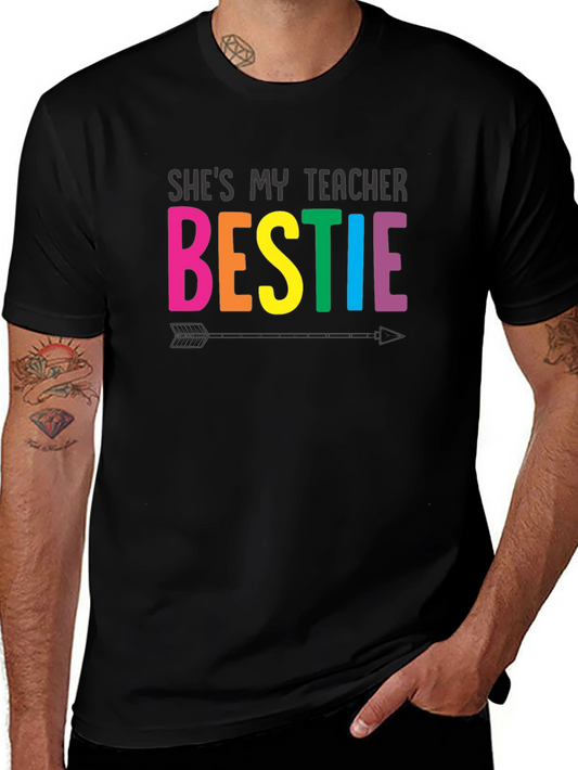 Shes My Teacher Bestie Black T-Shirt