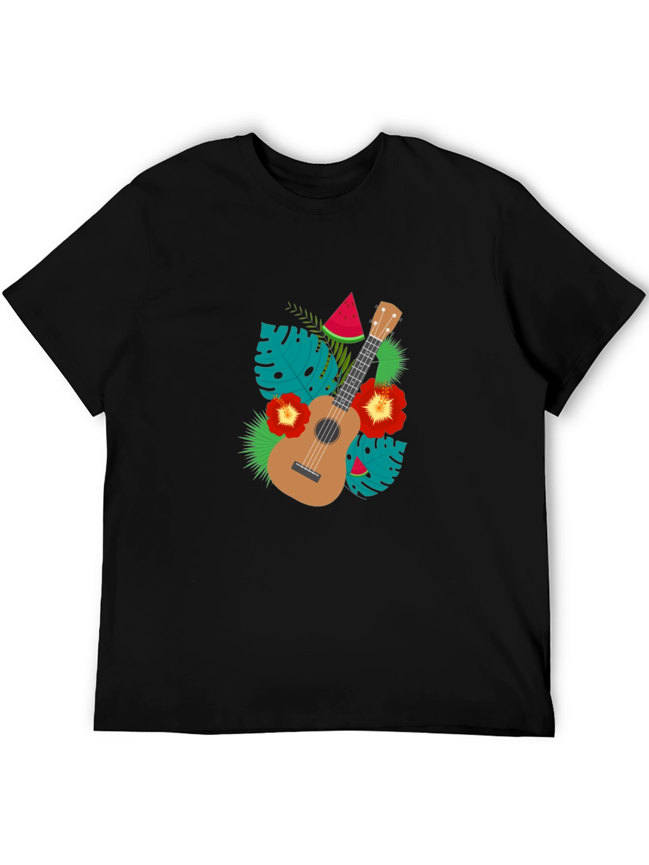 Tropical Ukulele Black T-Shirt - Summer Vibes