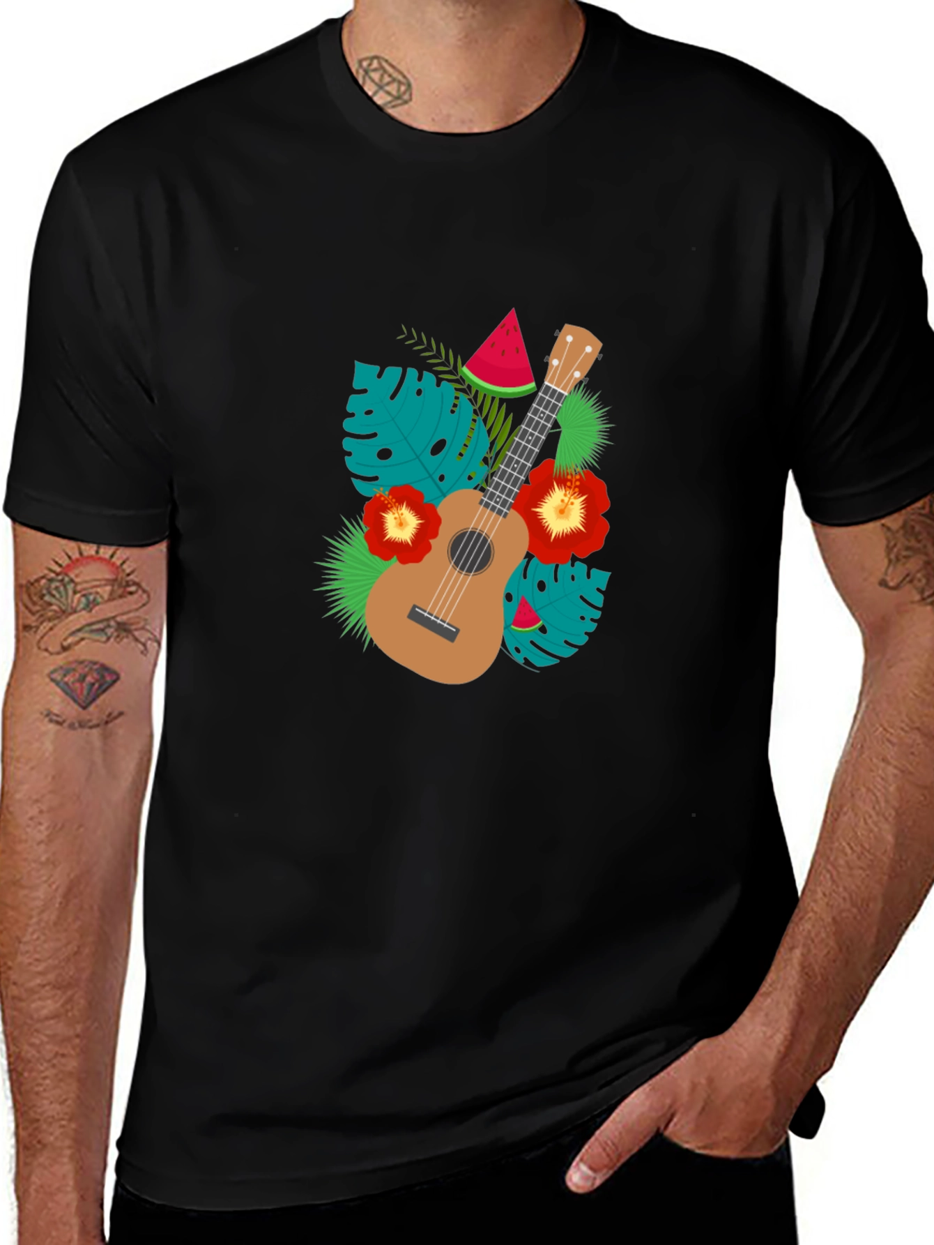Tropical Ukulele Black T-Shirt - Summer Vibes