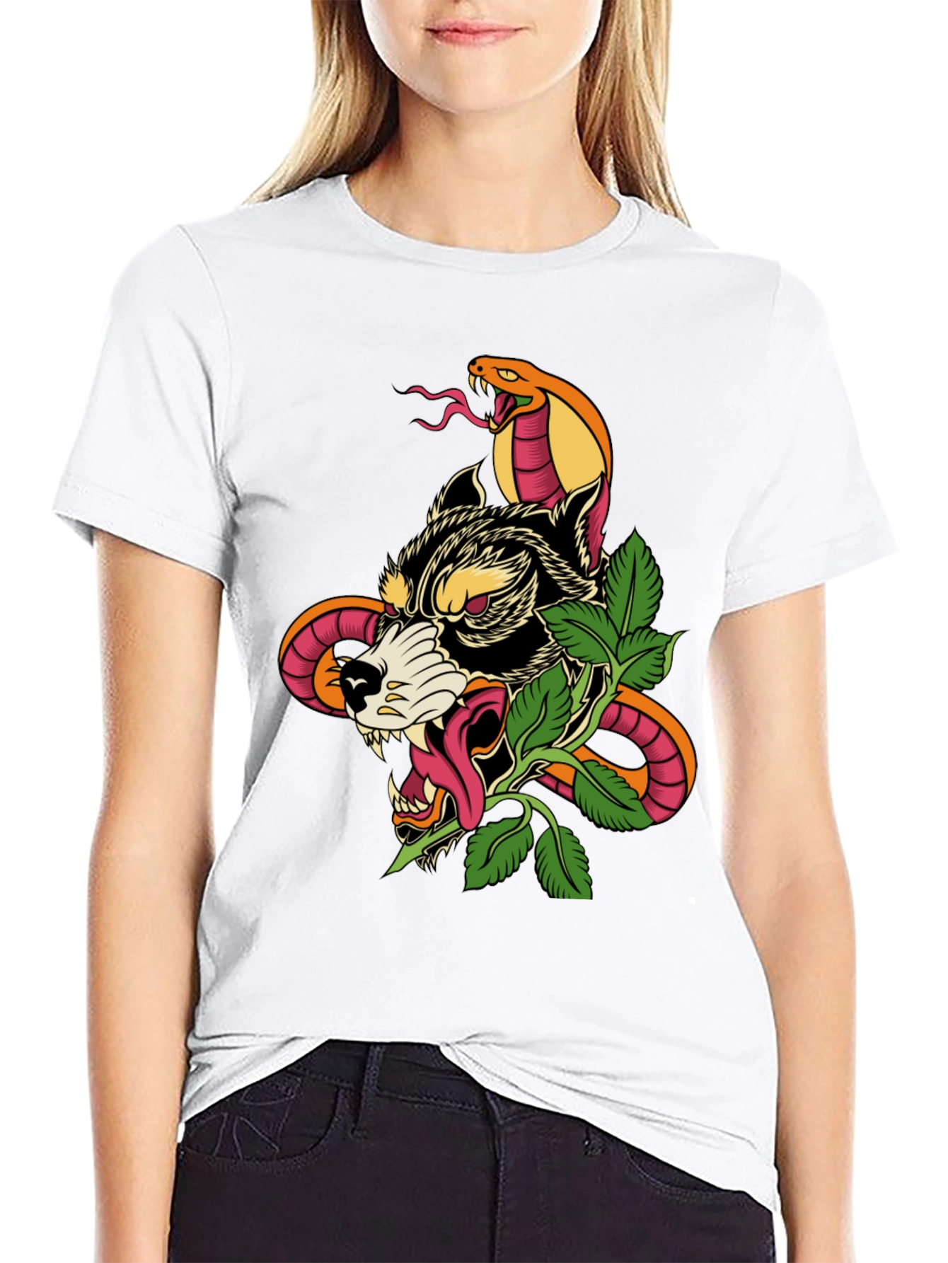 Wolf & Snake Graphic Tee - Mens Black T-Shirt