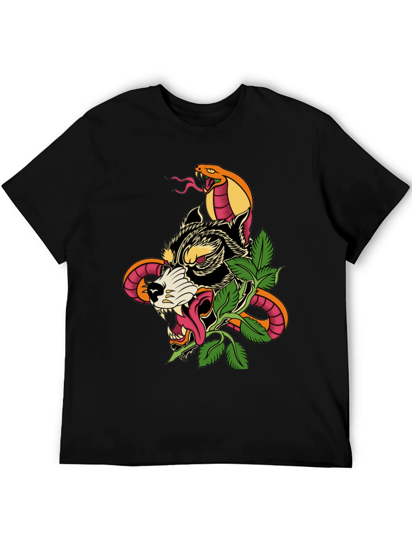 Wolf & Snake Graphic Tee - Mens Black T-Shirt