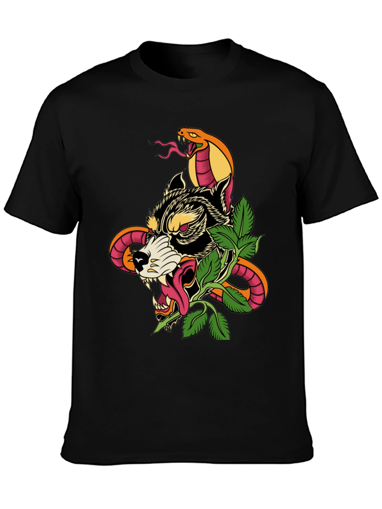 Wolf & Snake Graphic Tee - Mens Black T-Shirt