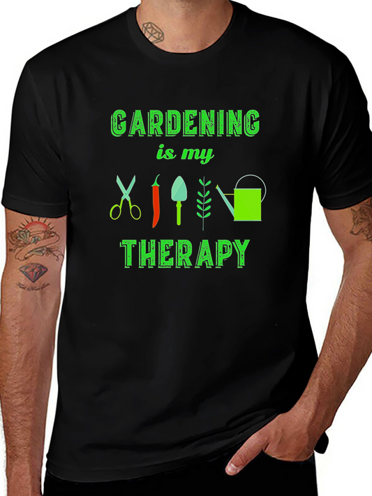 Gardening is my Therapy T-Shirt - Black Cotton Tee