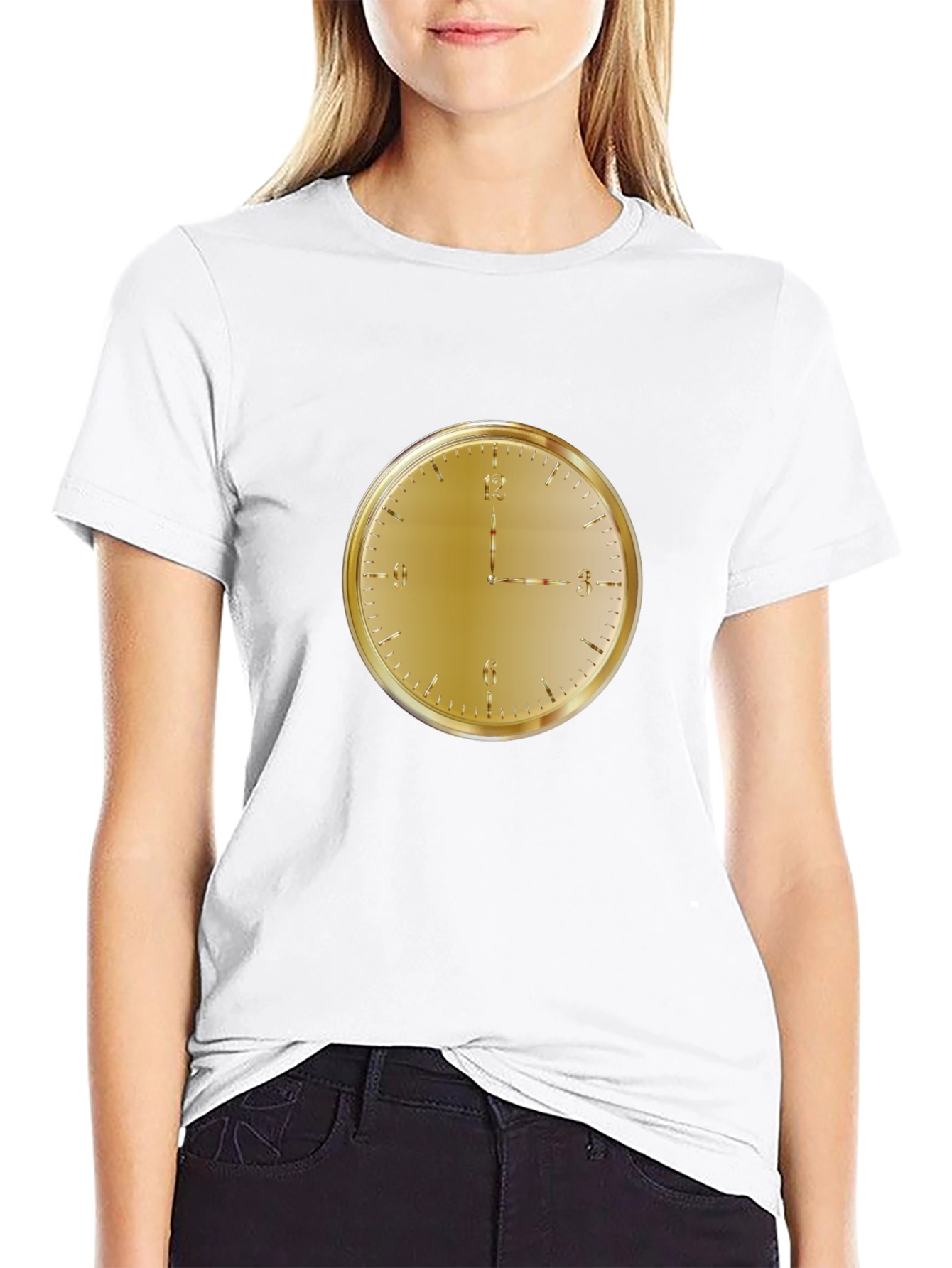 Golden Clock Face Black T-Shirt