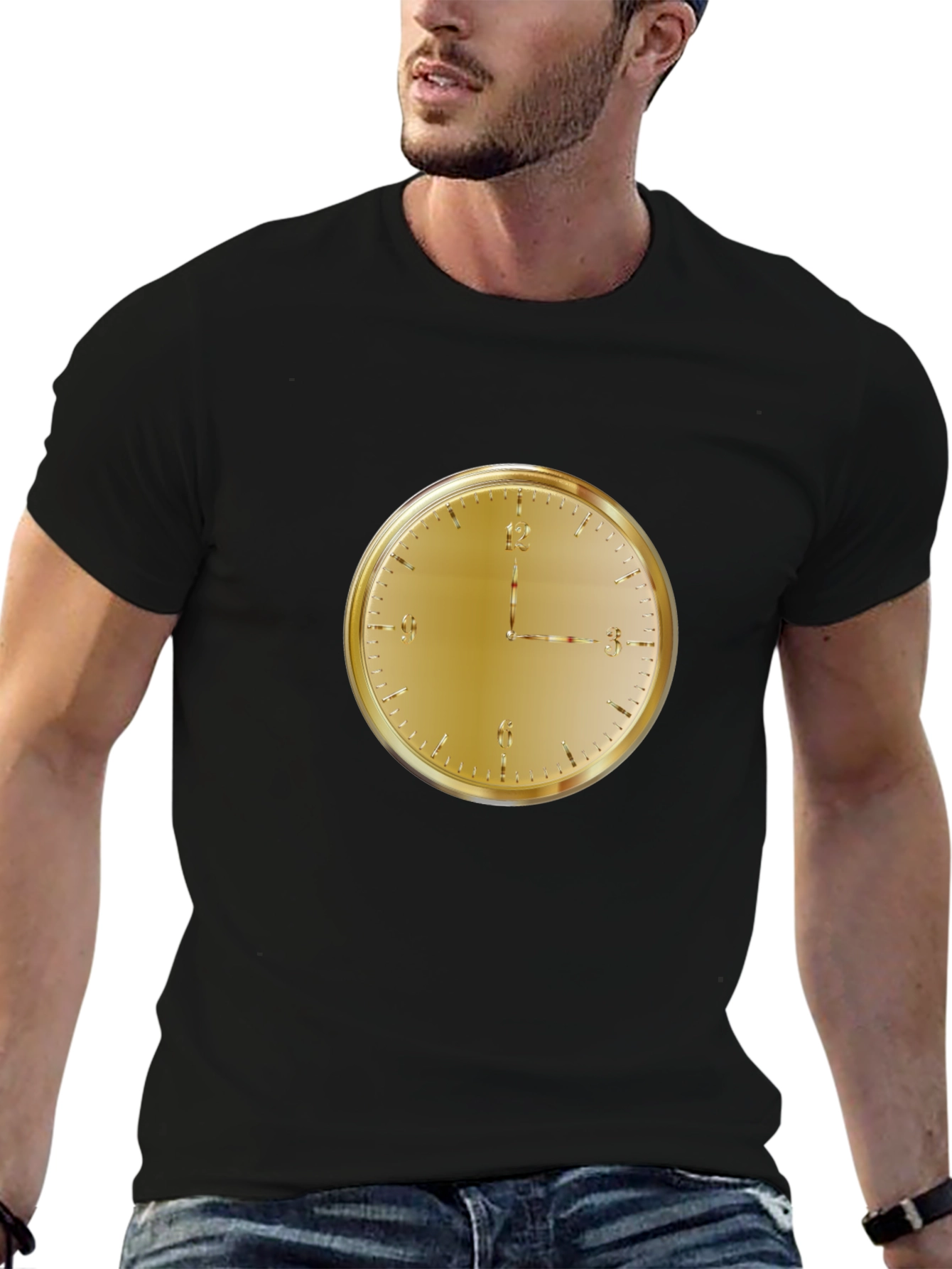 Golden Clock Face Black T-Shirt