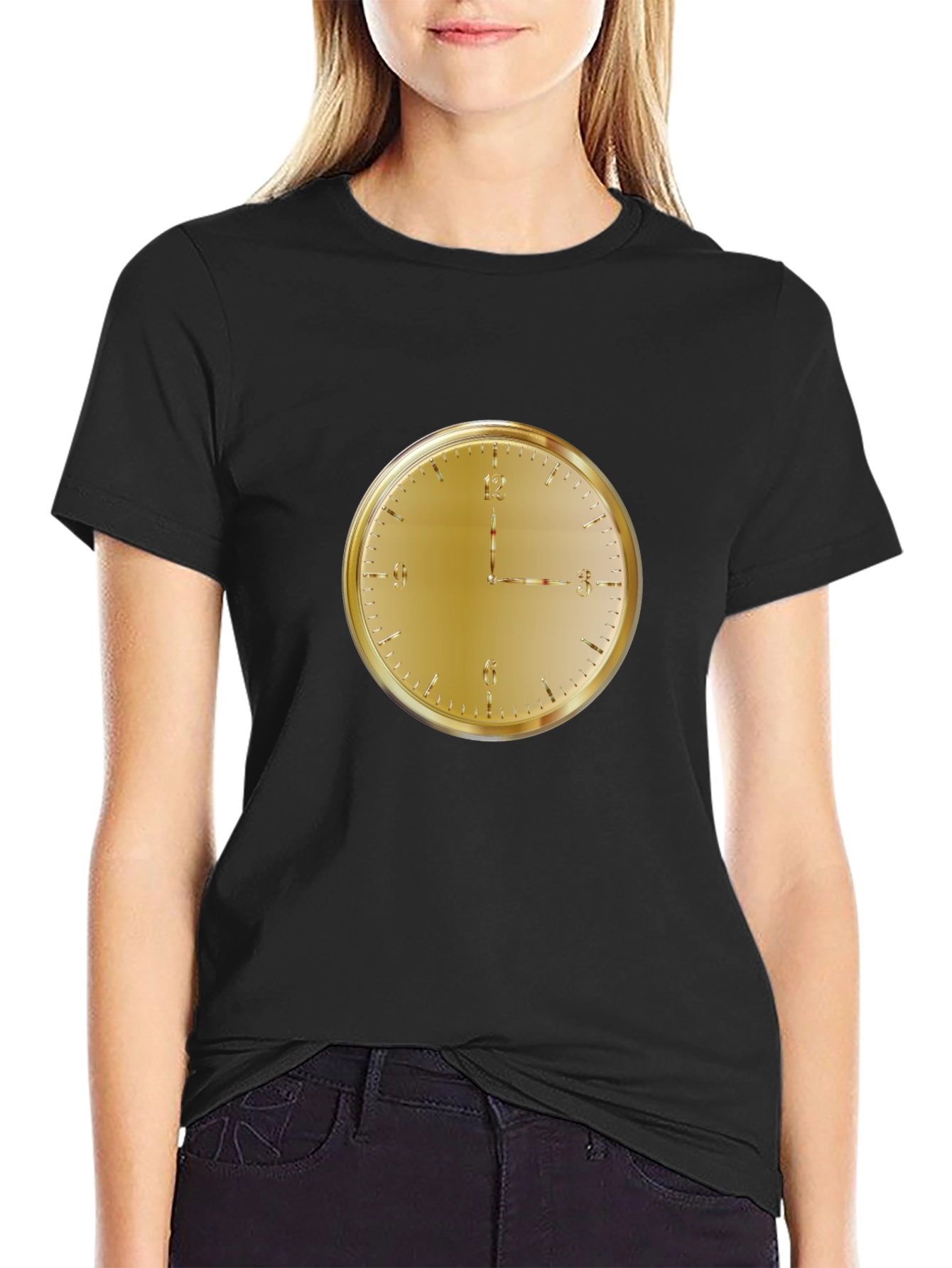 Golden Clock Face Black T-Shirt