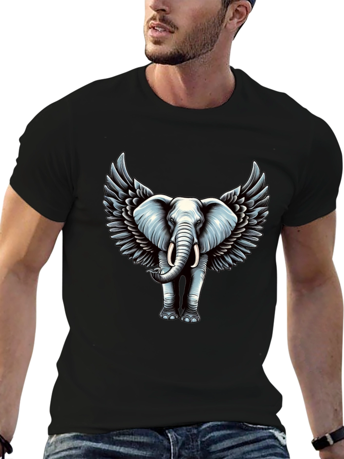 Winged Elephant Graphic T-Shirt - Black