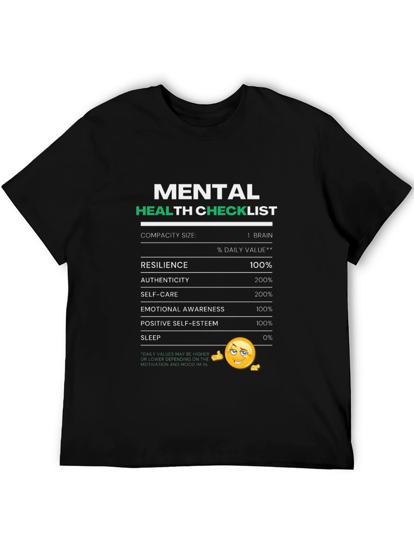 Mental Health Checklist Graphic T-Shirt