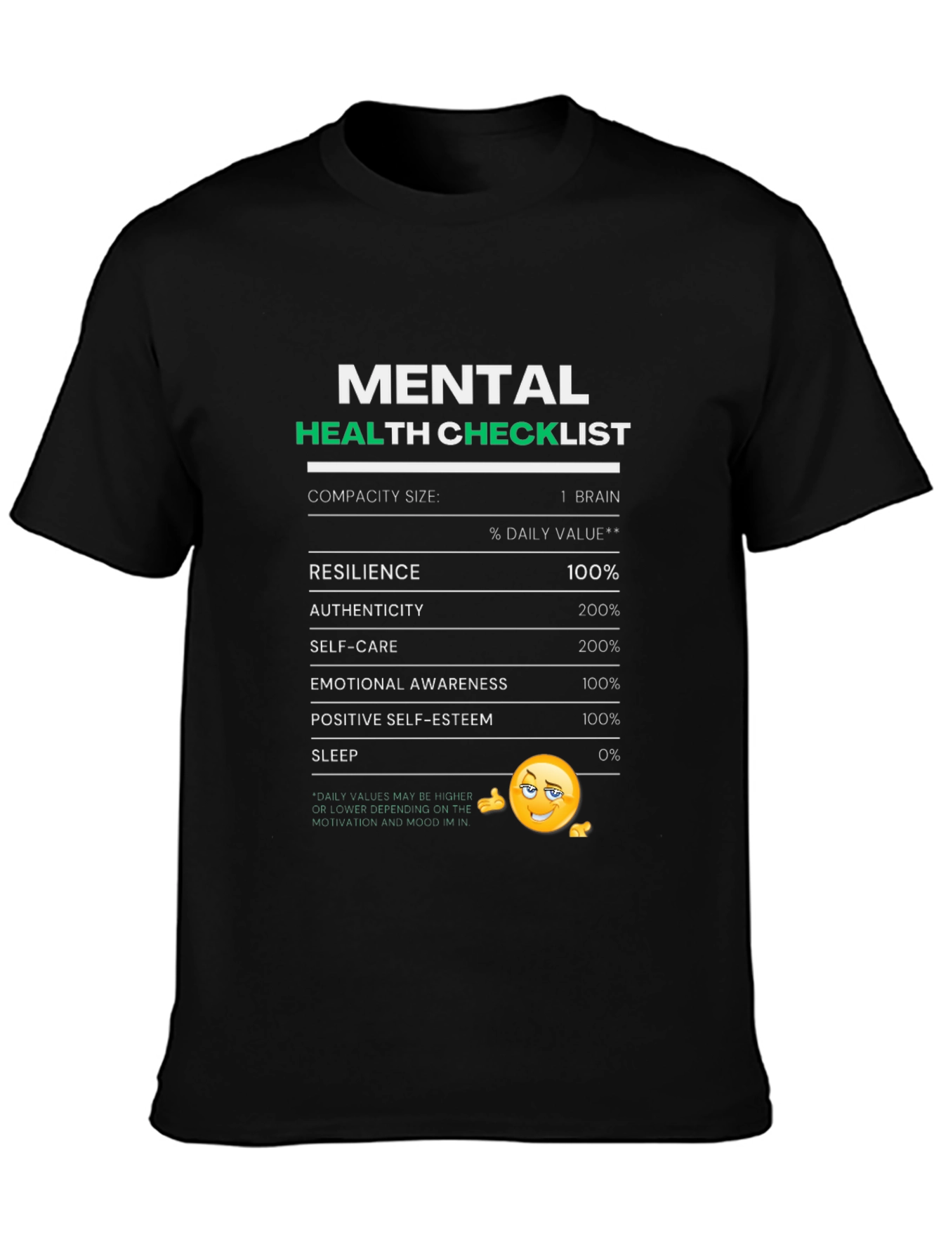 Mental Health Checklist Graphic T-Shirt