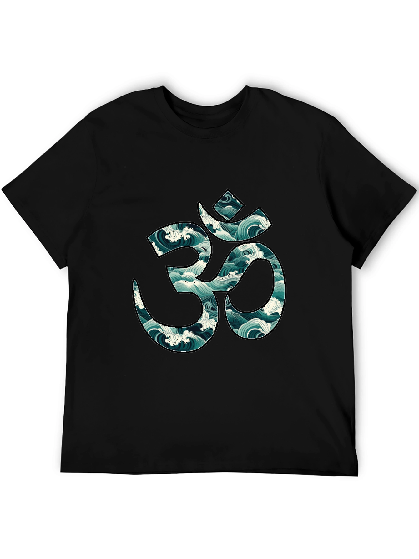 Om Symbol Wave Pattern Black T-Shirt