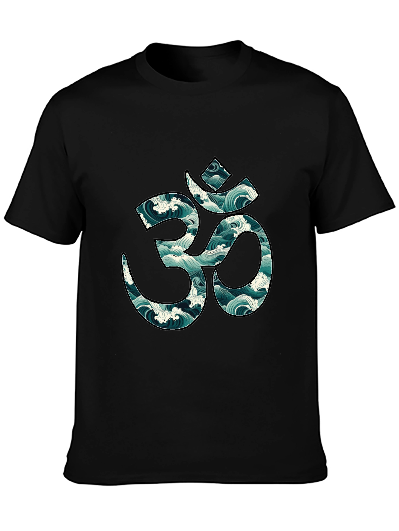 Om Symbol Wave Pattern Black T-Shirt