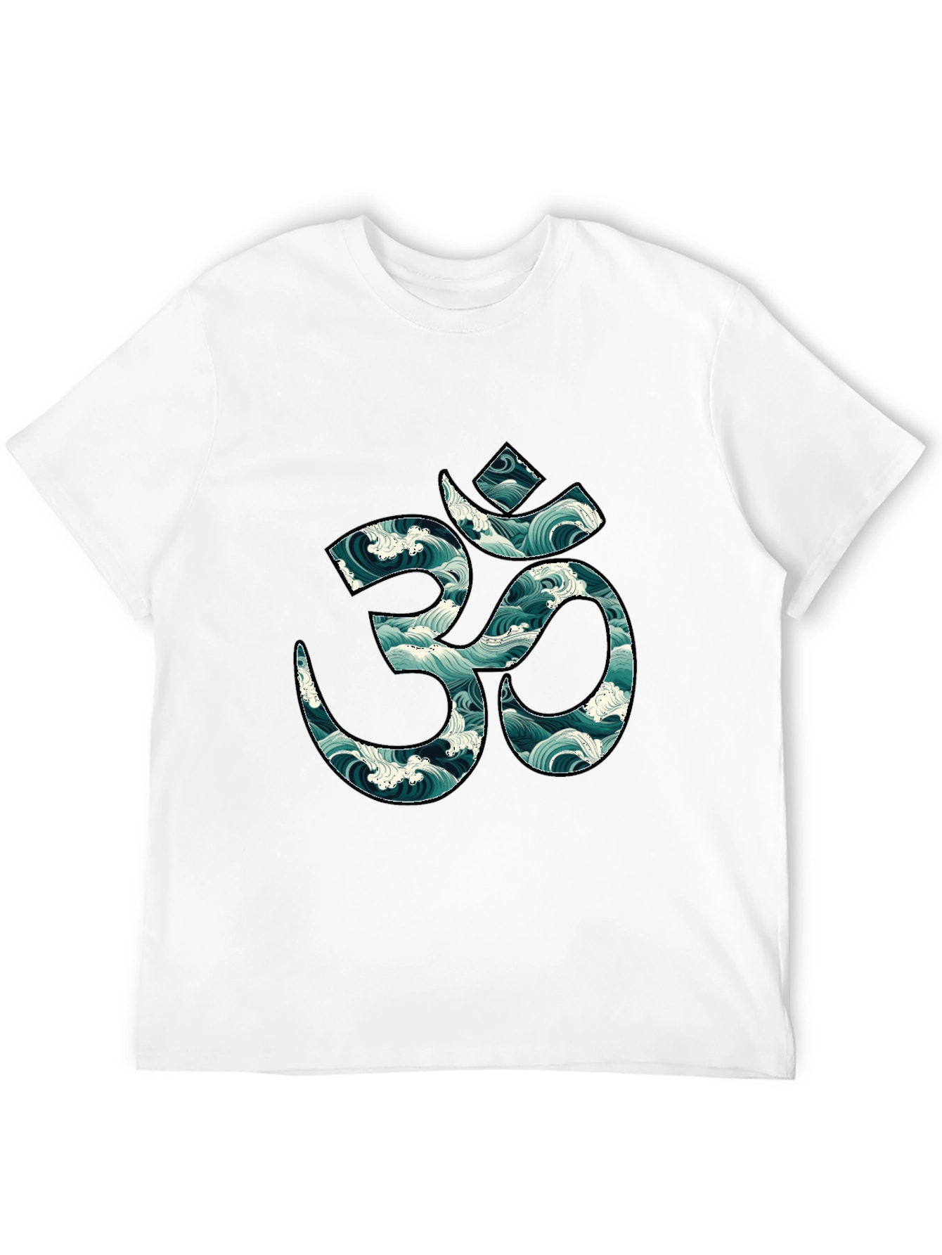 Om Symbol Wave Pattern Black T-Shirt