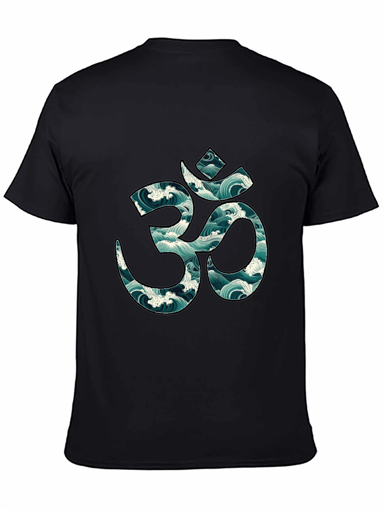 Om Symbol Wave Pattern Black T-Shirt