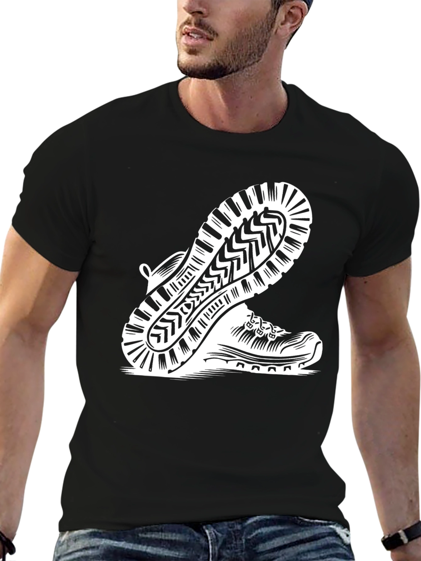 Mens Black Hiking Shoe Print Tee