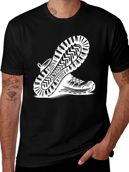 Mens Black Hiking Shoe Print Tee