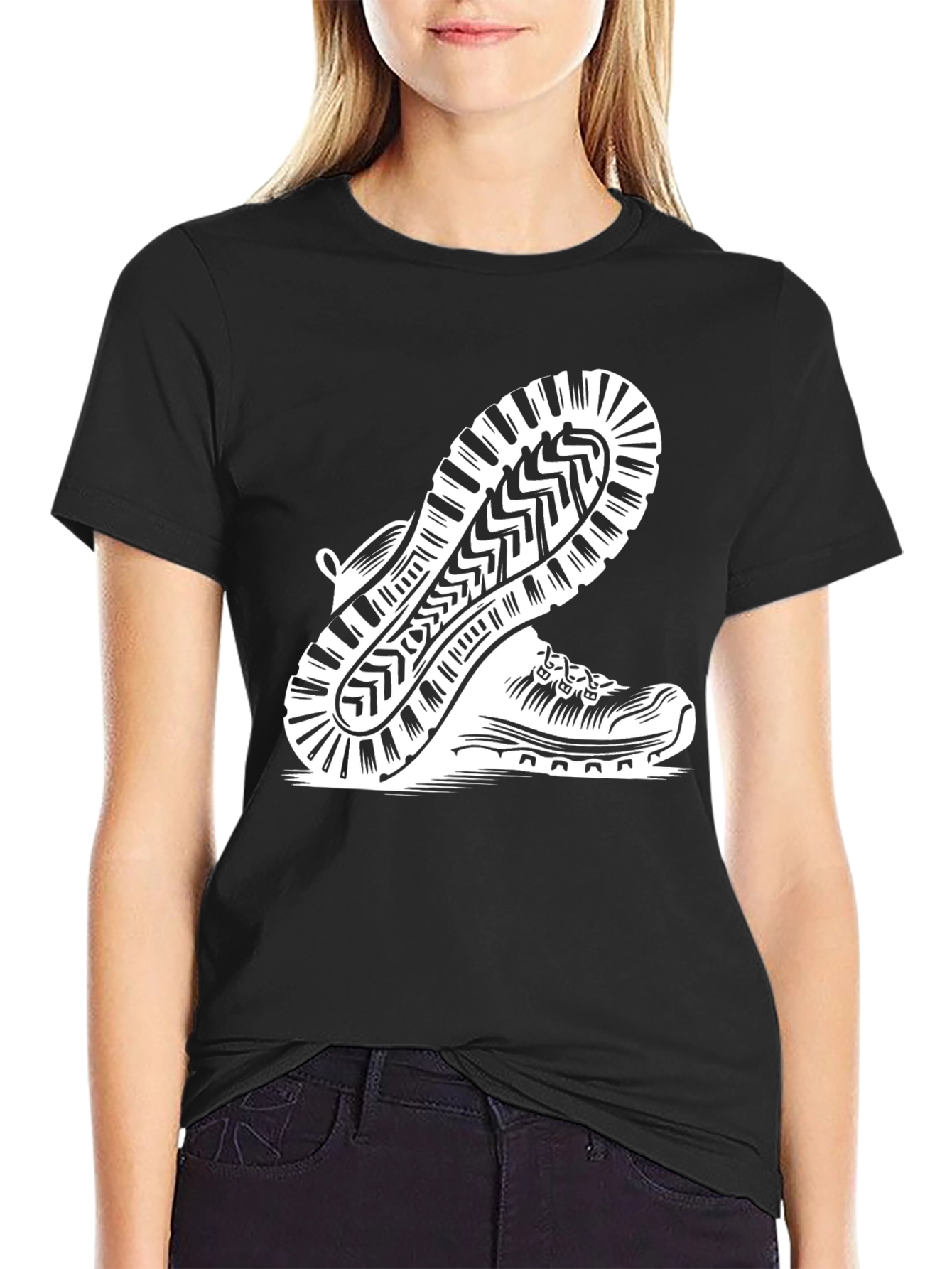 Mens Black Hiking Shoe Print Tee