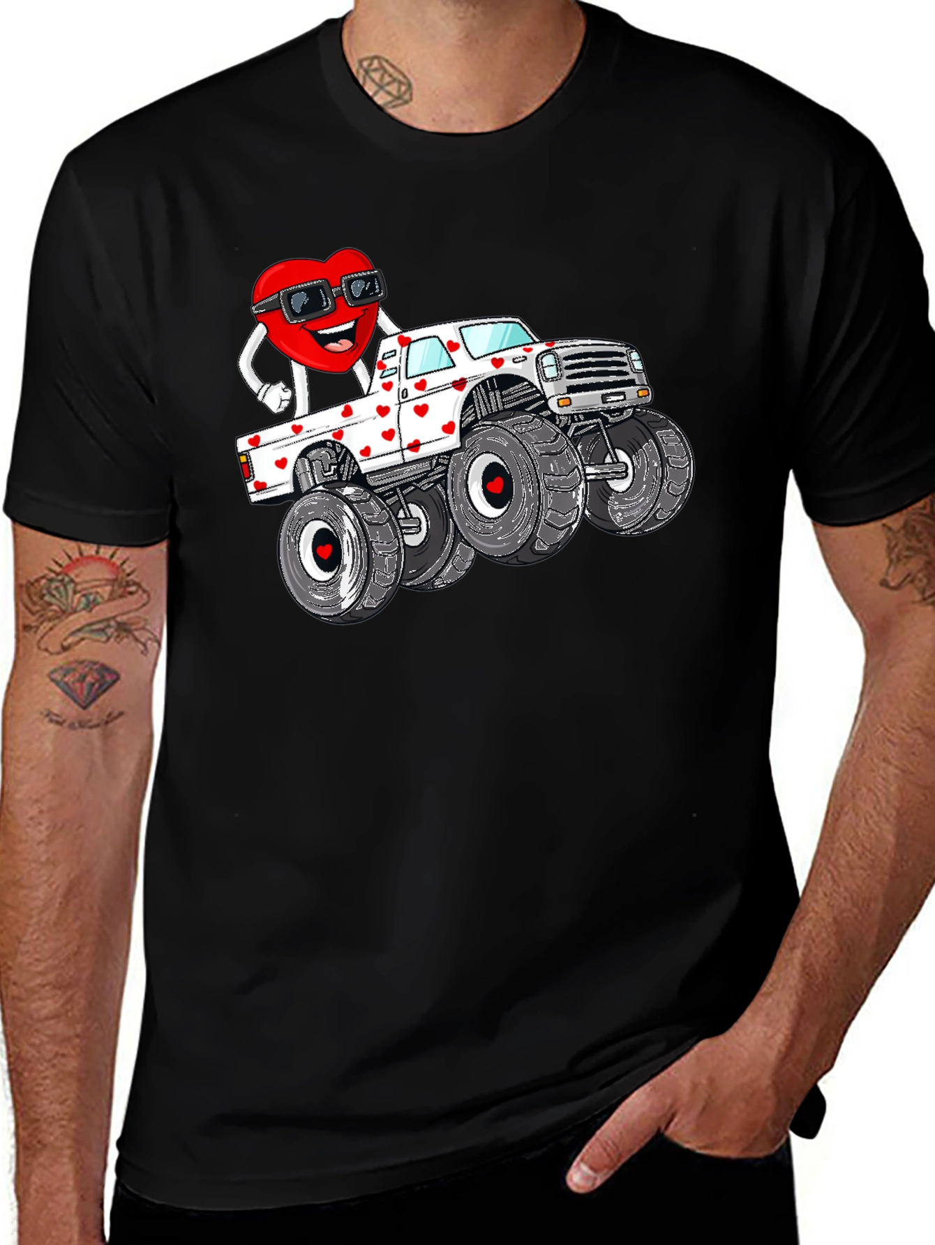 Monster Truck Valentines Day Graphic Tee