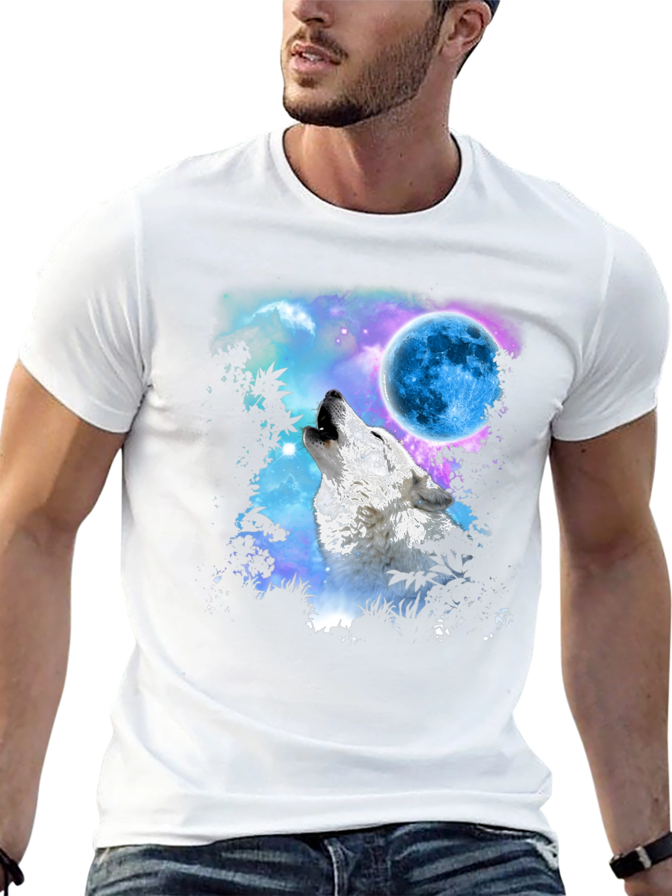 Wolf Howling at Blue Moon Graphic Tee - Black