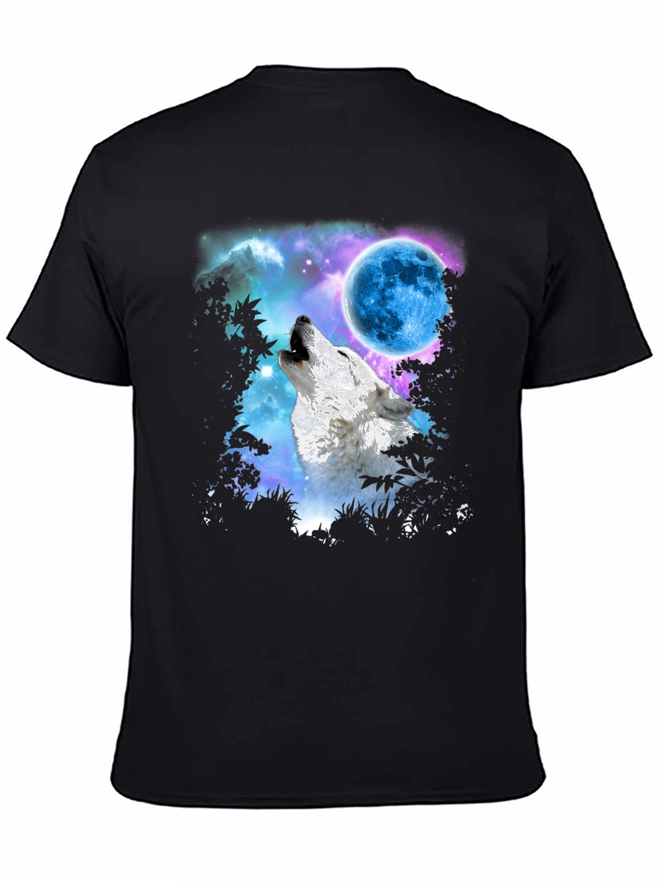 Wolf Howling at Blue Moon Graphic Tee - Black