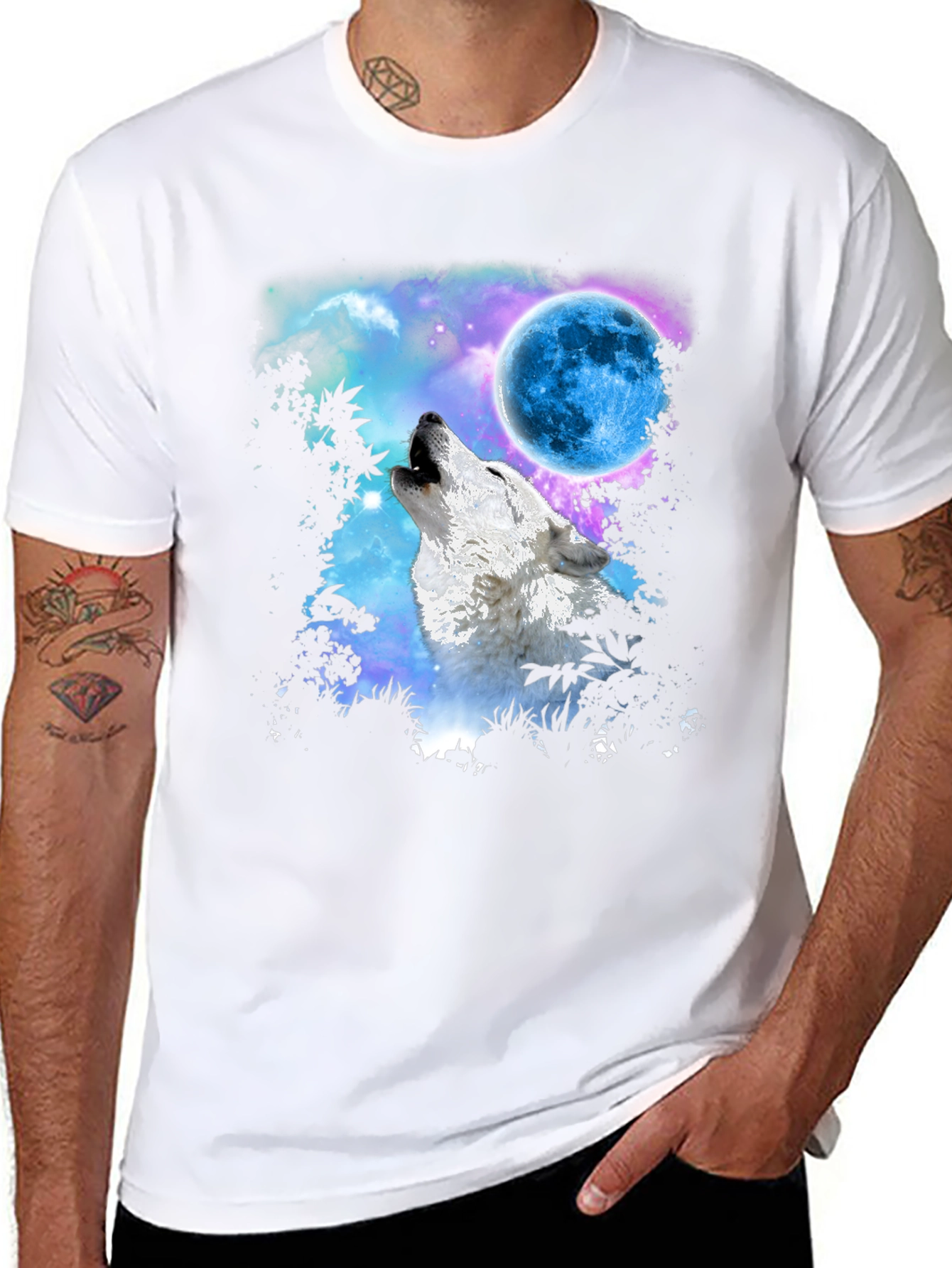 Wolf Howling at Blue Moon Graphic Tee - Black
