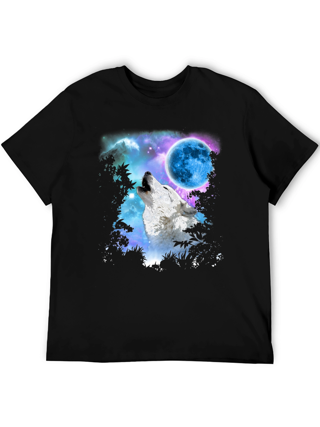 Wolf Howling at Blue Moon Graphic Tee - Black