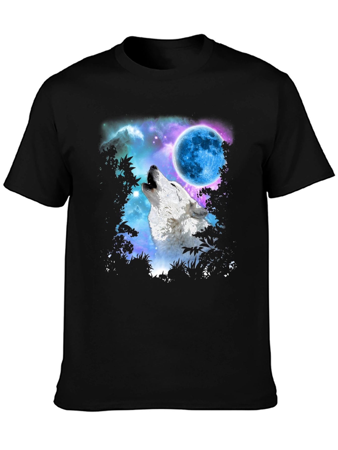 Wolf Howling at Blue Moon Graphic Tee - Black