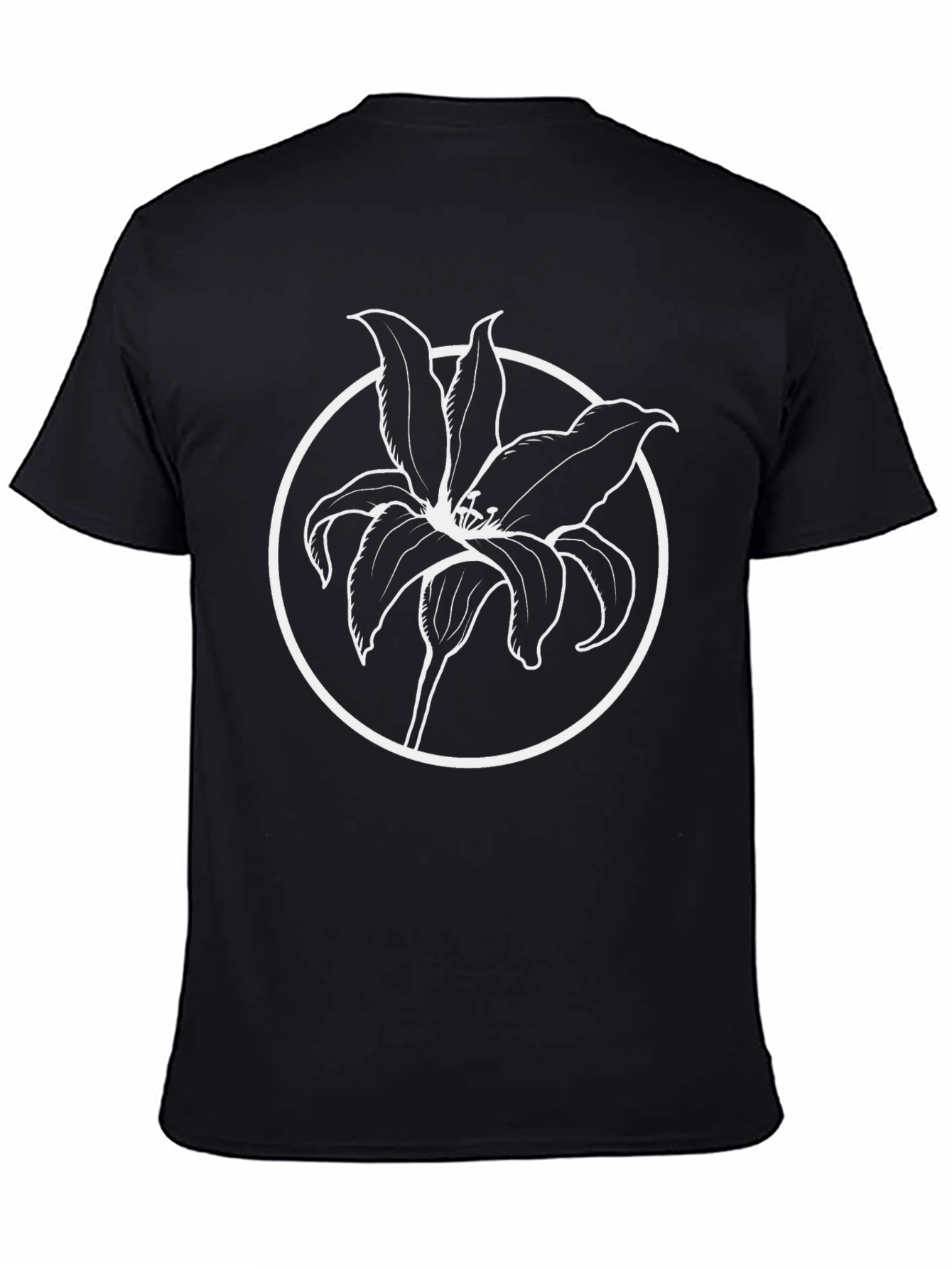 Floral Graphic T-Shirt - Lily Design Black Tee