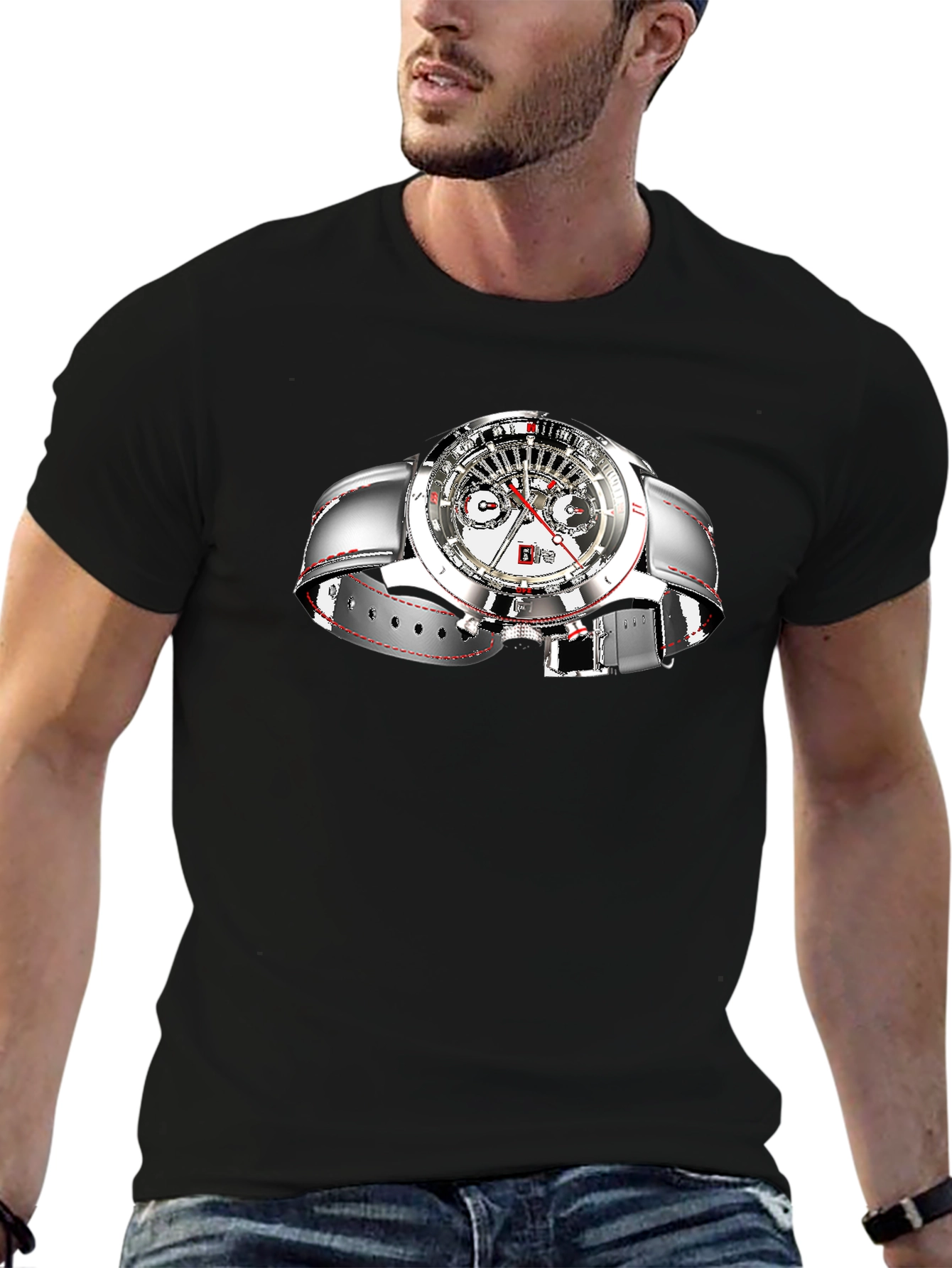 Stylish Black Watch Graphic Tee