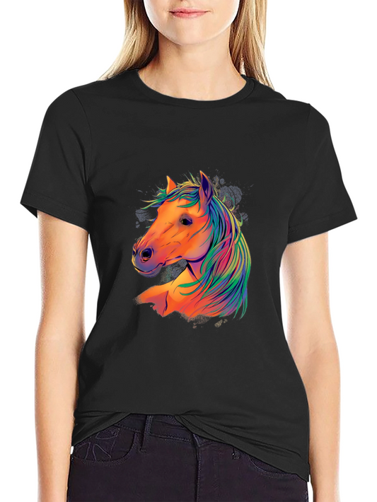 Colorful Horse Graphic T-Shirt - Black