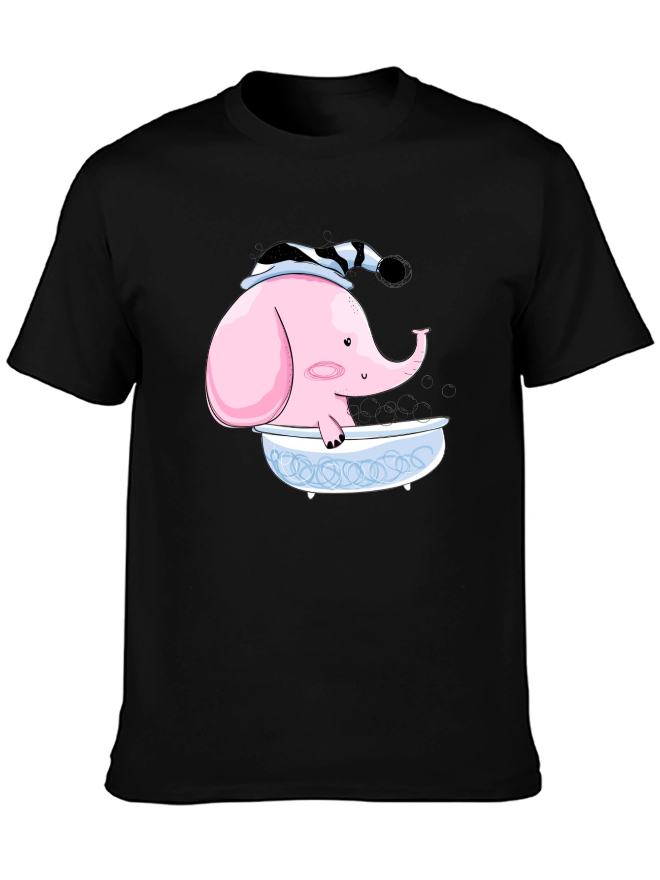 Elephant in Tub Graphic Tee - Black Cotton T-Shirt