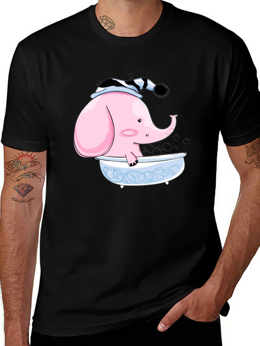 Elephant in Tub Graphic Tee - Black Cotton T-Shirt