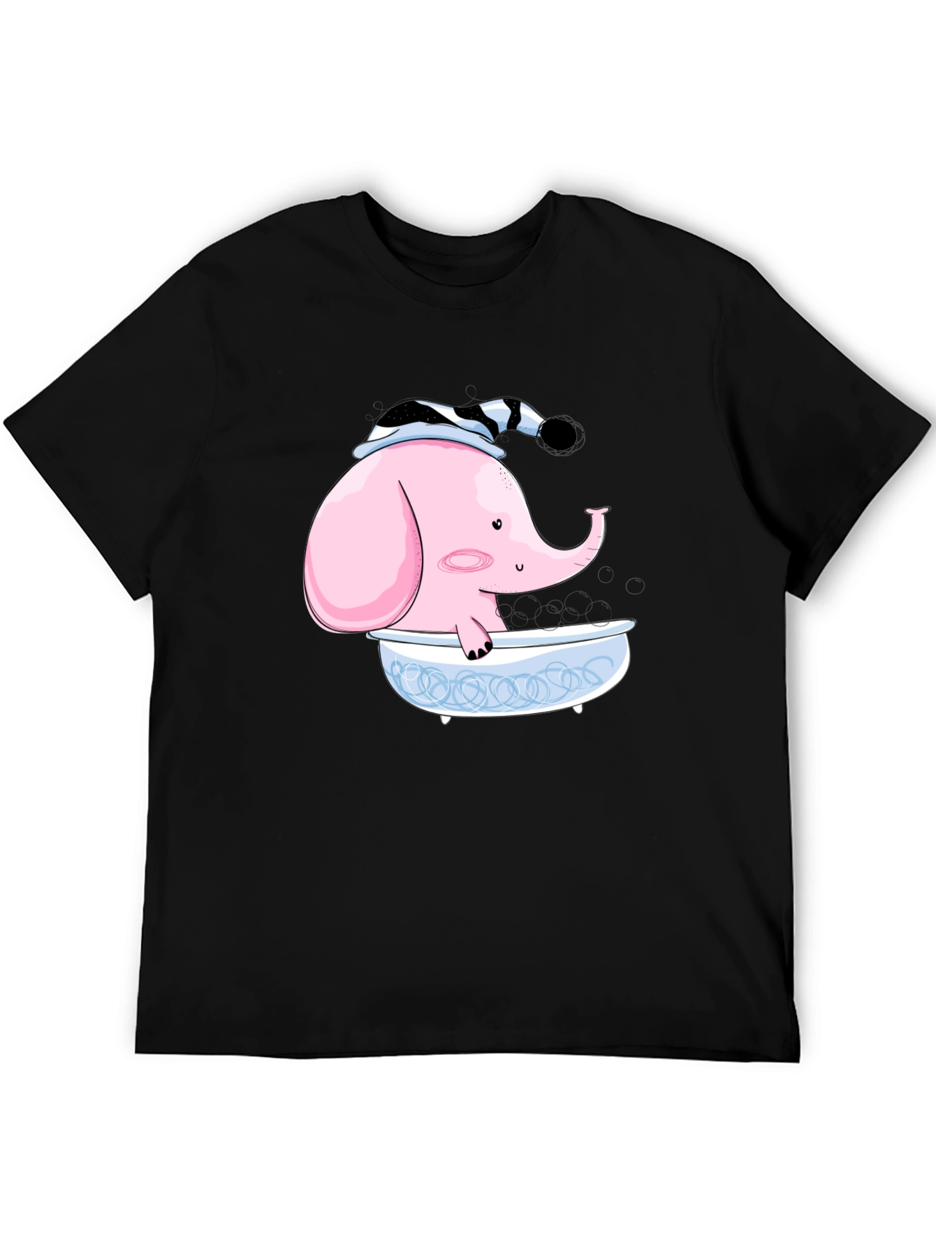 Elephant in Tub Graphic Tee - Black Cotton T-Shirt