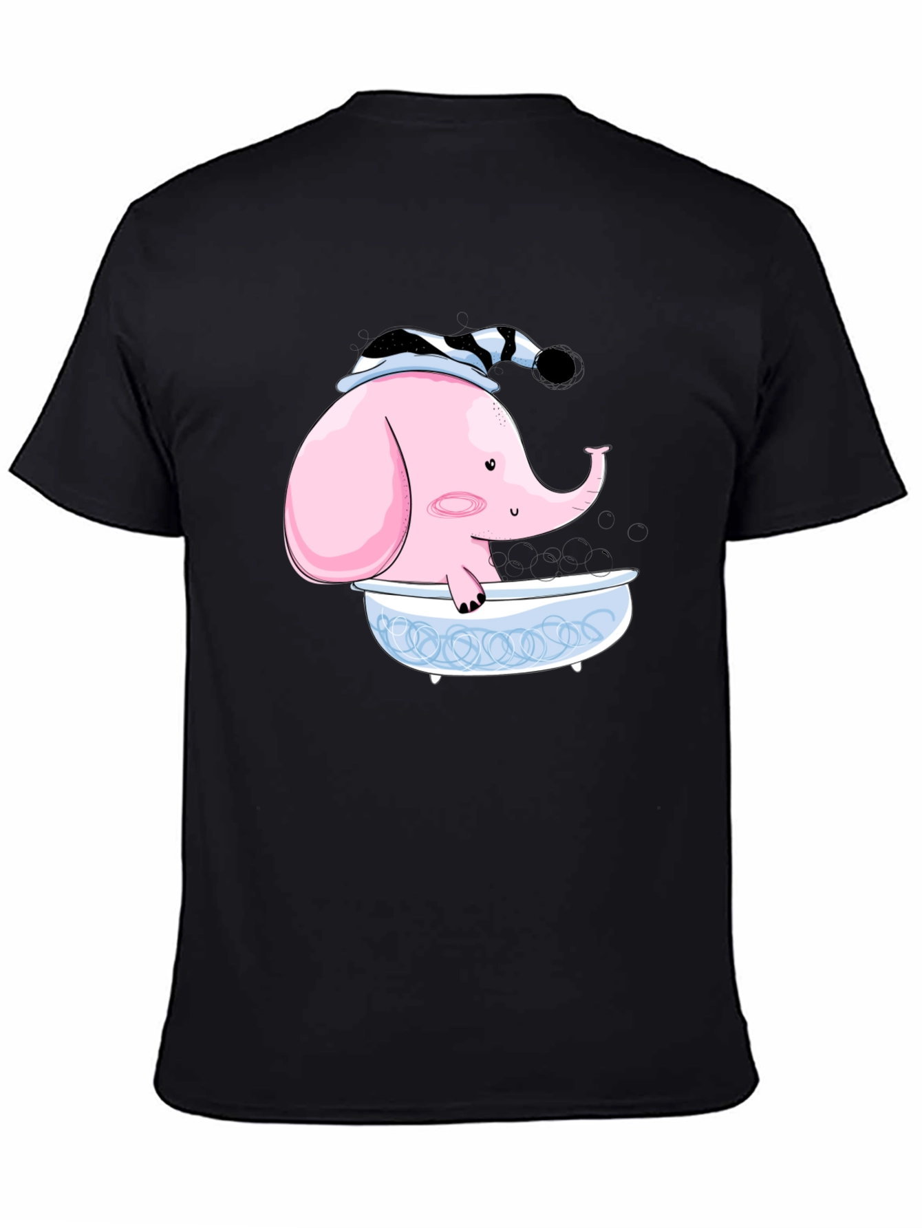 Elephant in Tub Graphic Tee - Black Cotton T-Shirt