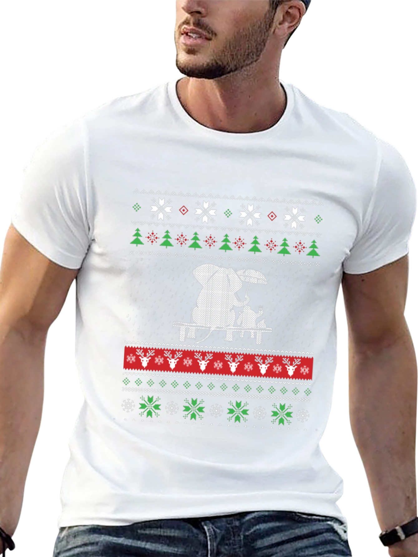Whimsical Elephant & Cat Ugly Christmas T-Shirt