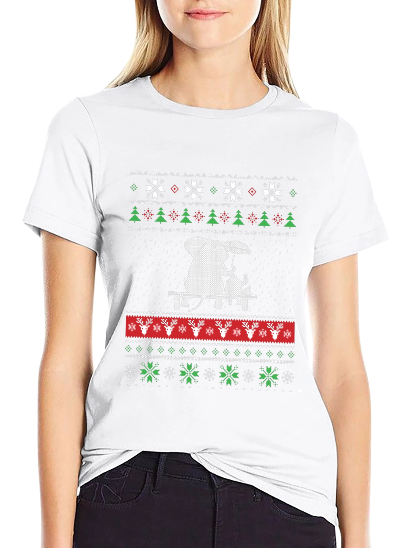 Whimsical Elephant & Cat Ugly Christmas T-Shirt