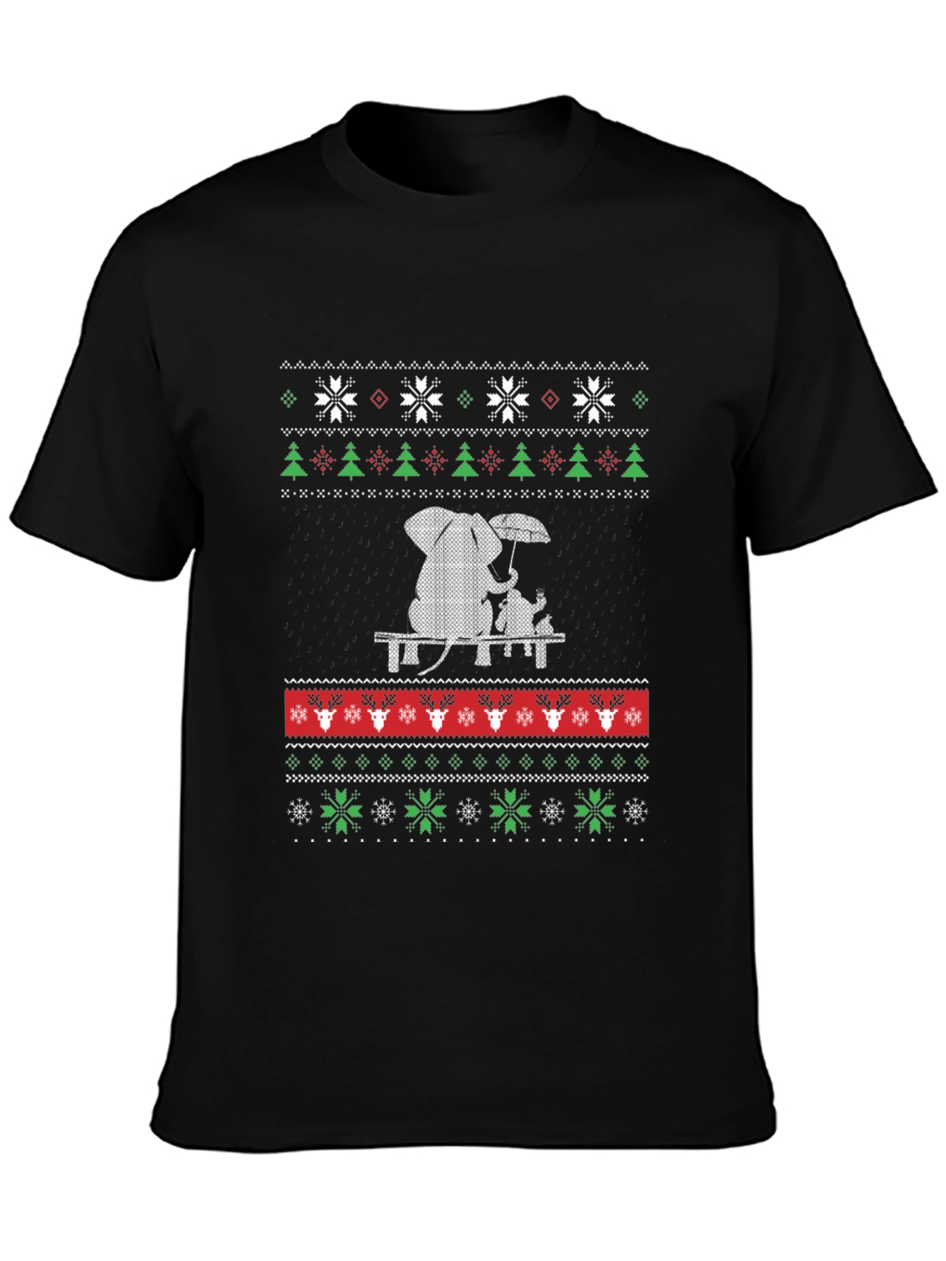 Whimsical Elephant & Cat Ugly Christmas T-Shirt