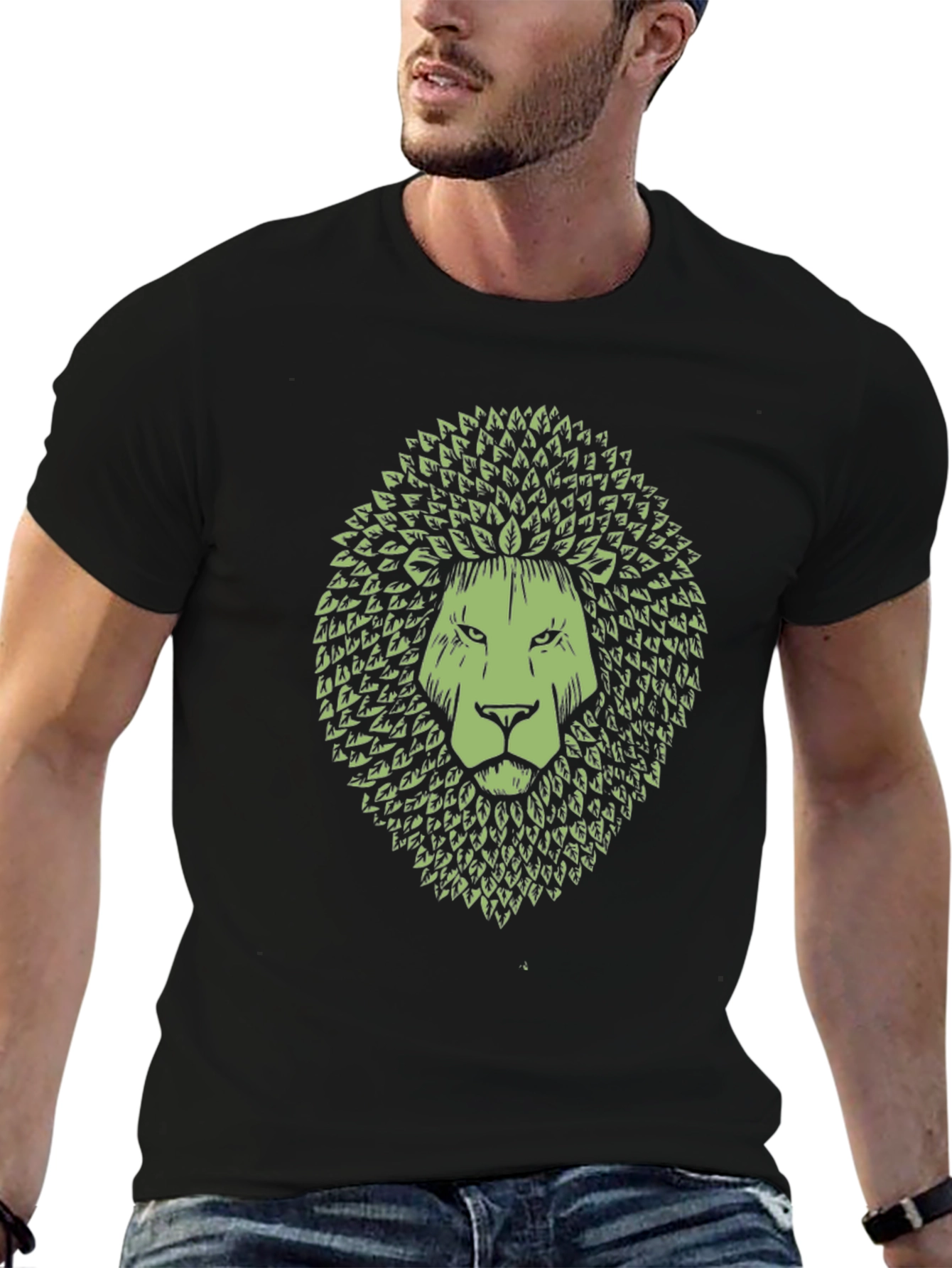 Leaf Lion Graphic Print T-Shirt - Black