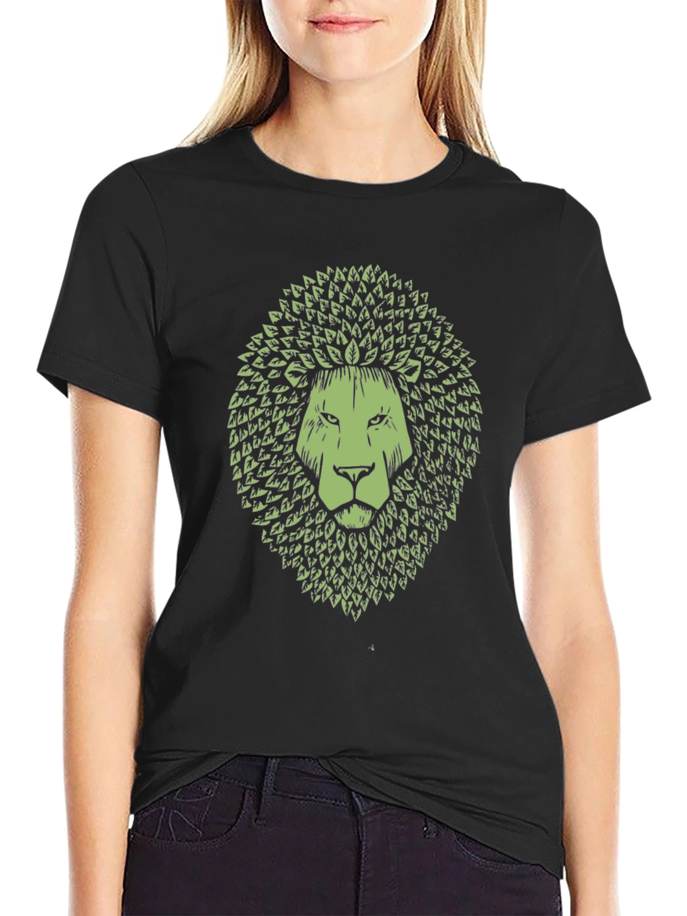 Leaf Lion Graphic Print T-Shirt - Black