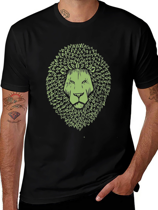 Leaf Lion Graphic Print T-Shirt - Black