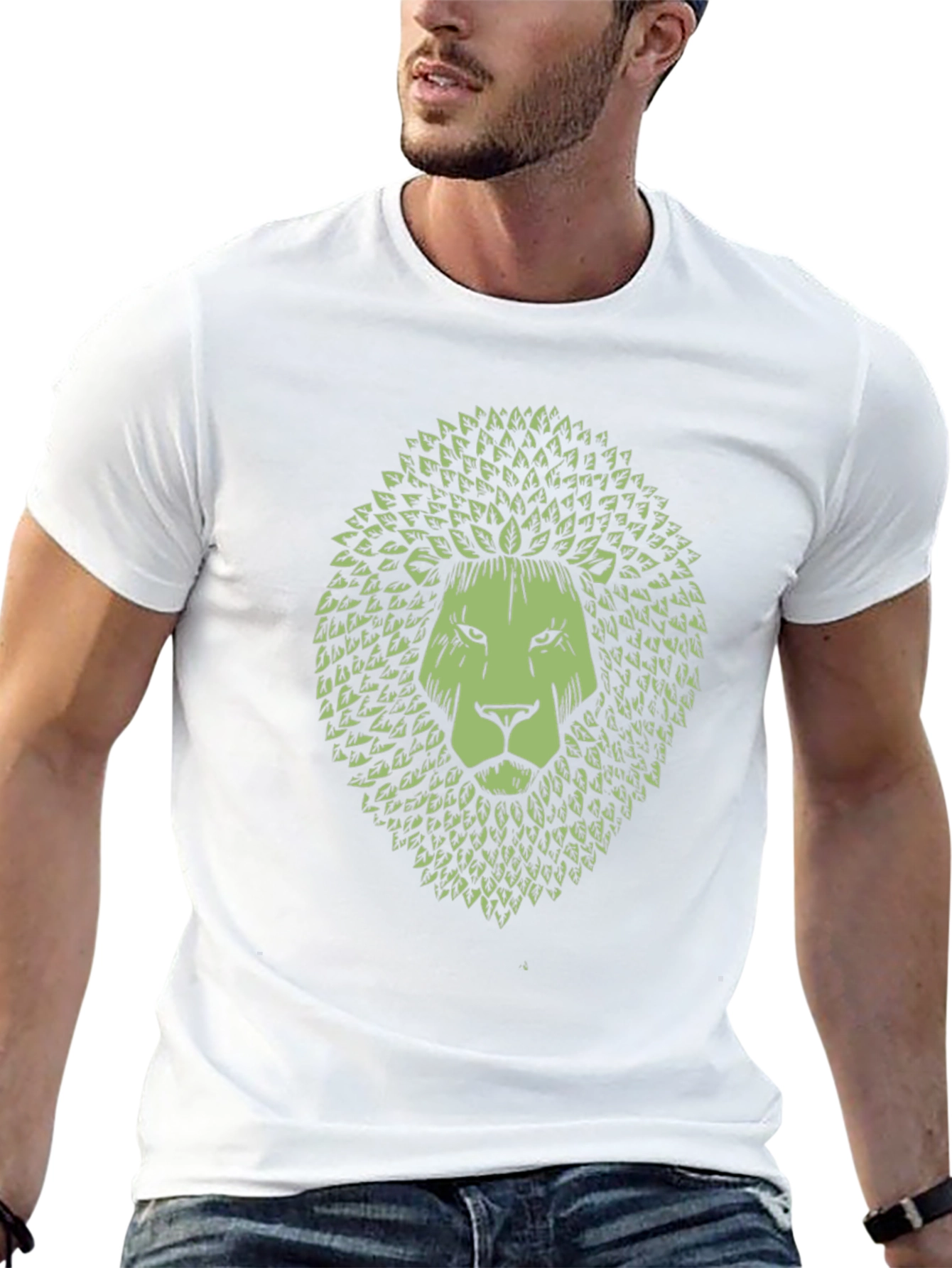 Leaf Lion Graphic Print T-Shirt - Black