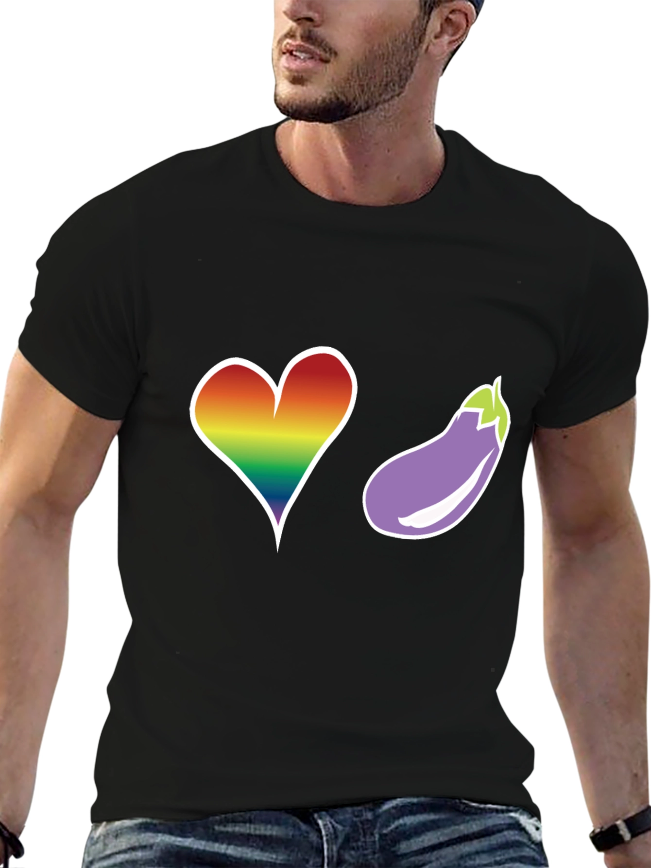 Rainbow Heart & Eggplant T-Shirt