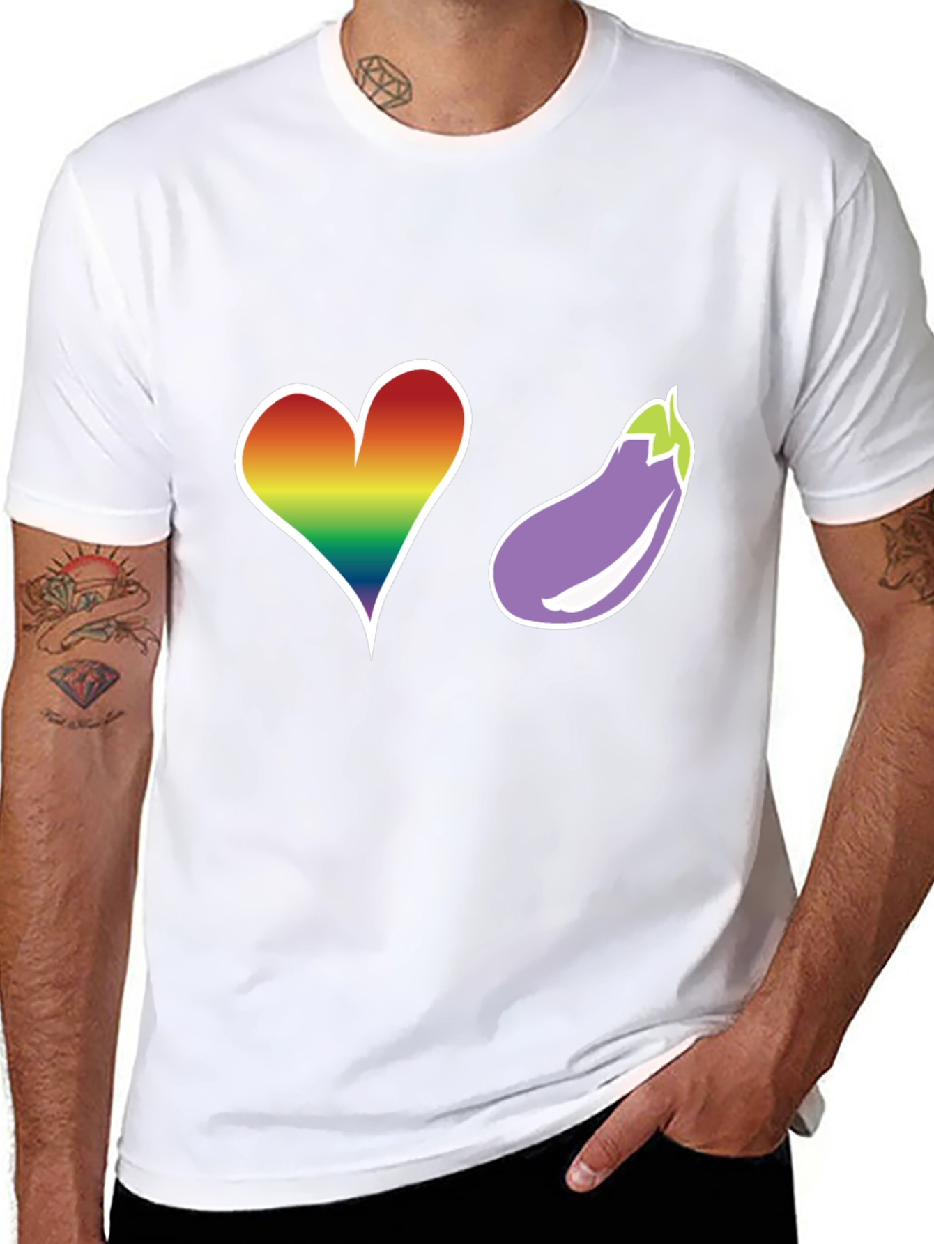 Rainbow Heart & Eggplant T-Shirt