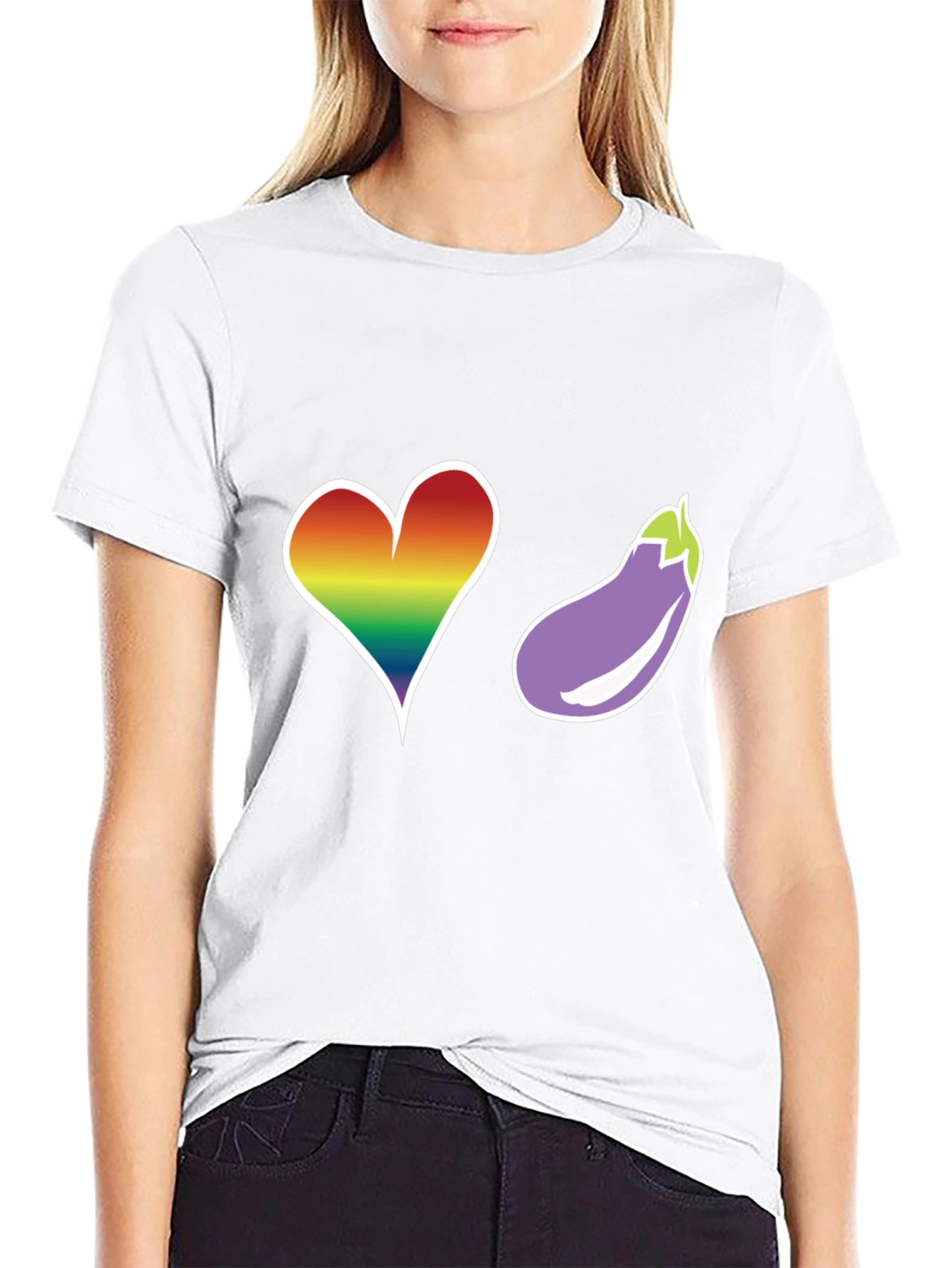 Rainbow Heart & Eggplant T-Shirt