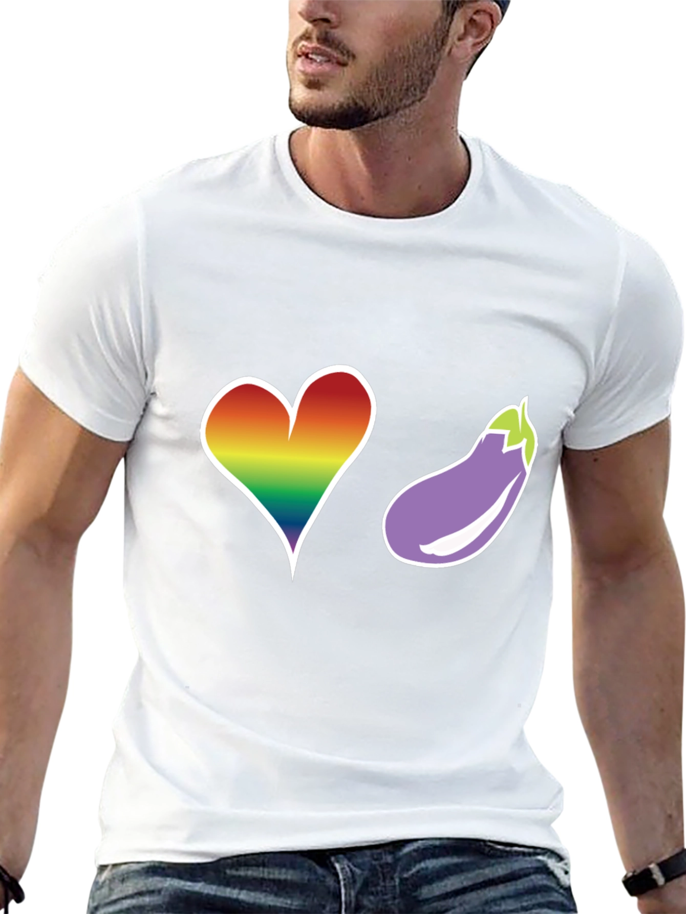 Rainbow Heart & Eggplant T-Shirt