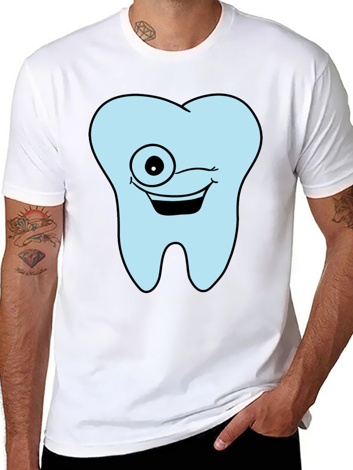 Winking Tooth Graphic T-Shirt - Black Cotton Tee
