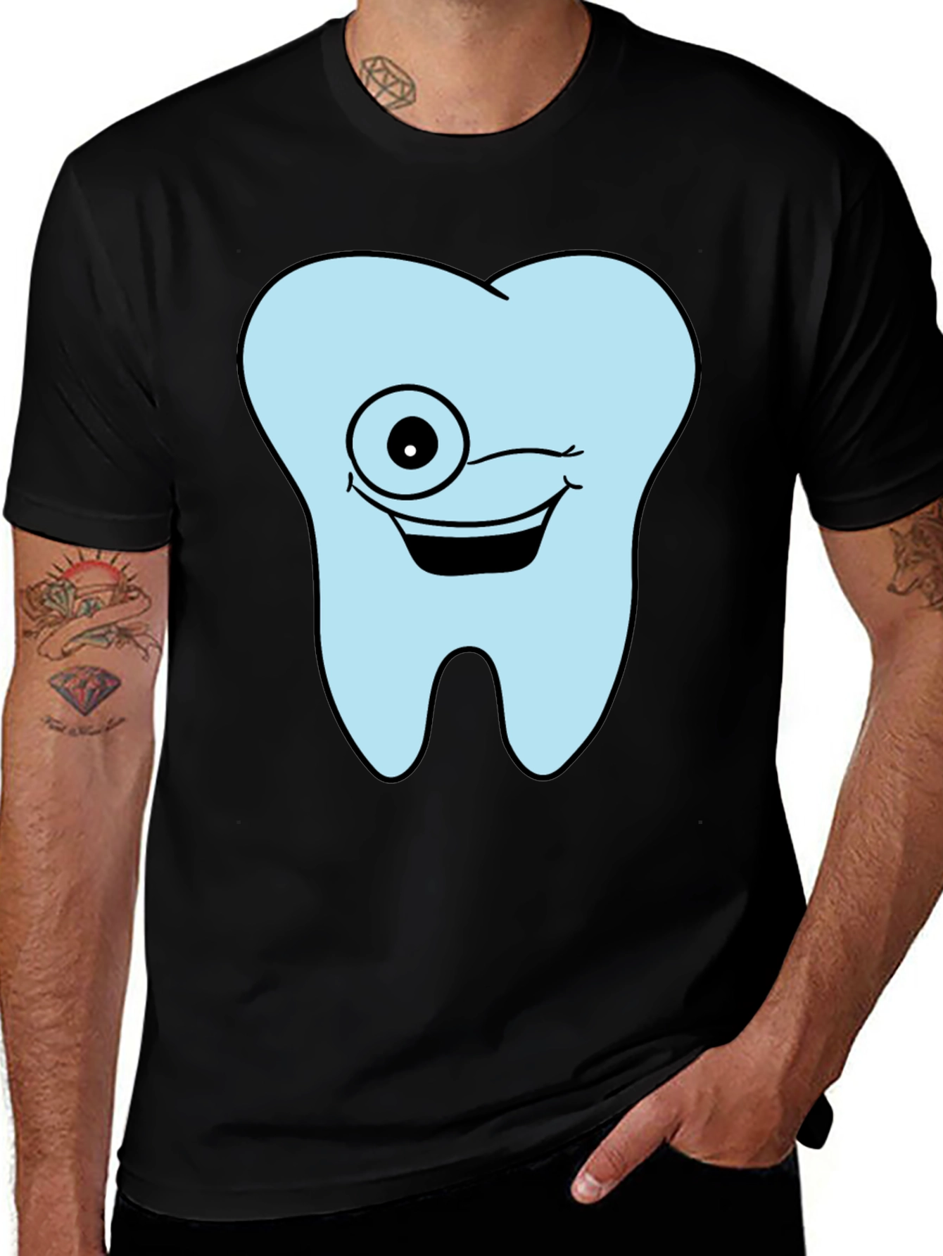 Winking Tooth Graphic T-Shirt - Black Cotton Tee