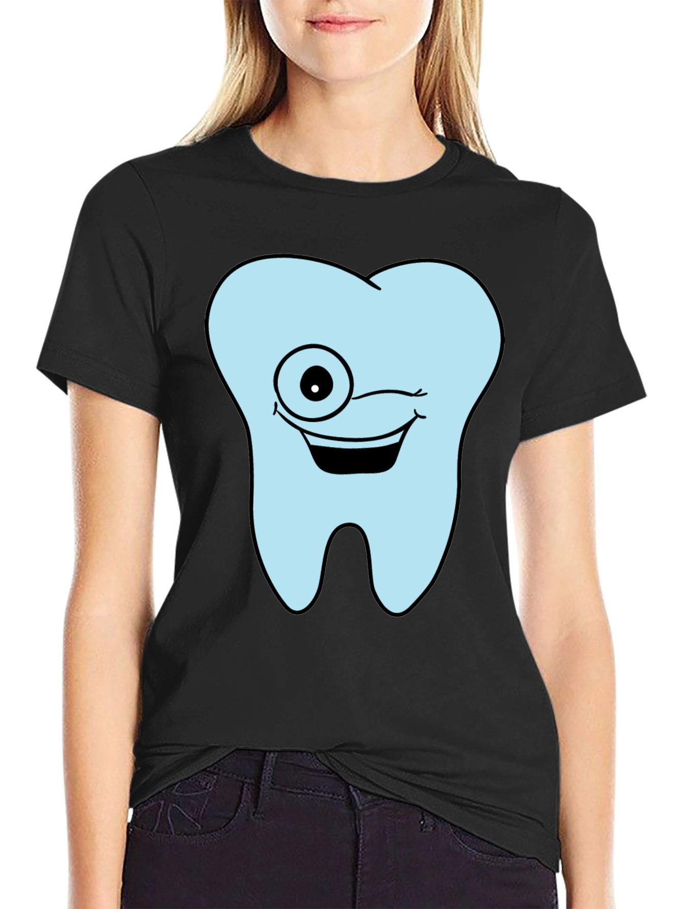 Winking Tooth Graphic T-Shirt - Black Cotton Tee